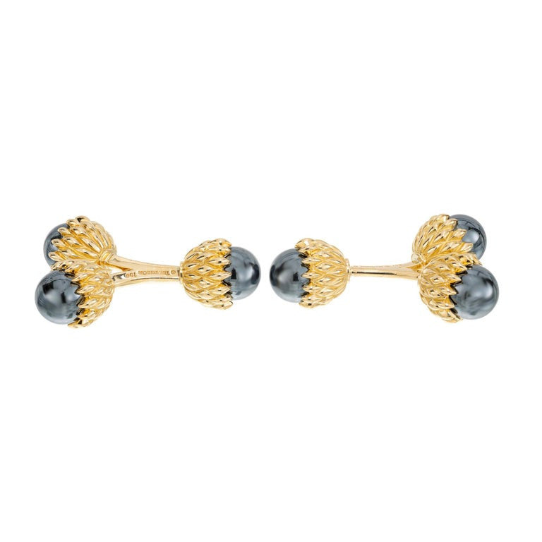Tiffany & Co Schlumberger Hematite Yellow Gold Double Acorn Cufflinks – image 5