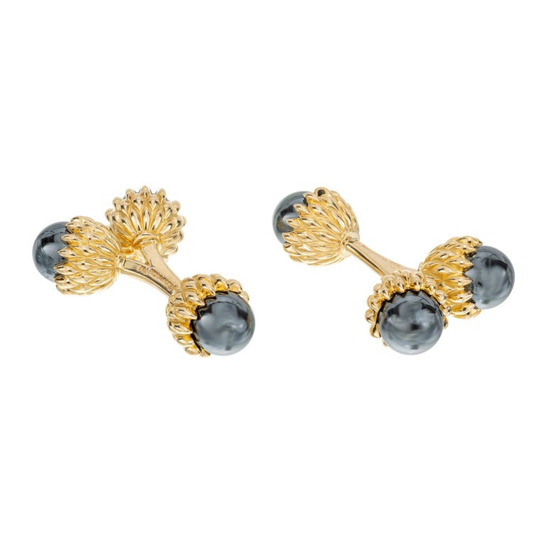 Tiffany & Co Schlumberger Hematite Yellow Gold Double Acorn Cufflinks – image 6