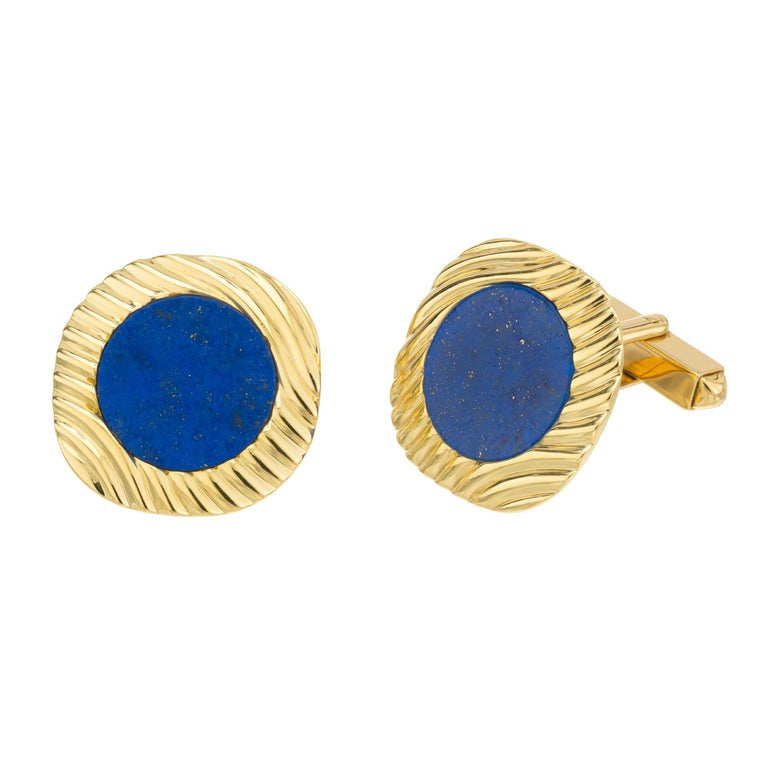 GIA Certified Lapis Lazuli Yellow Gold Cufflinks – image 2