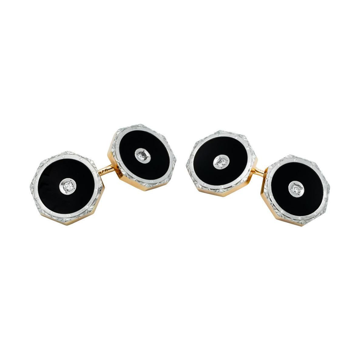 .12 Carat Diamond Onyx Platinum Double Sided Cufflinks