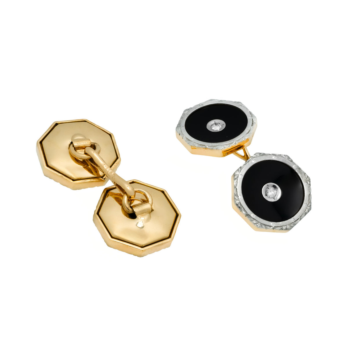 .12 Carat Diamond Onyx Platinum Double Sided Cufflinks – image 3