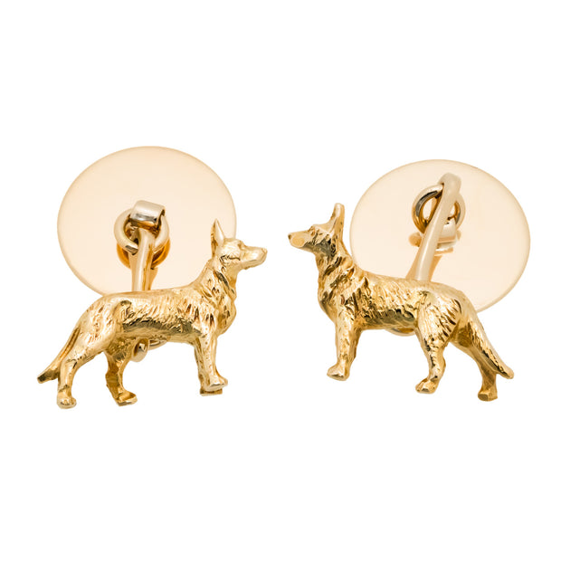 Yellow Gold German Shepard Double Sided Engravable Cufflinks