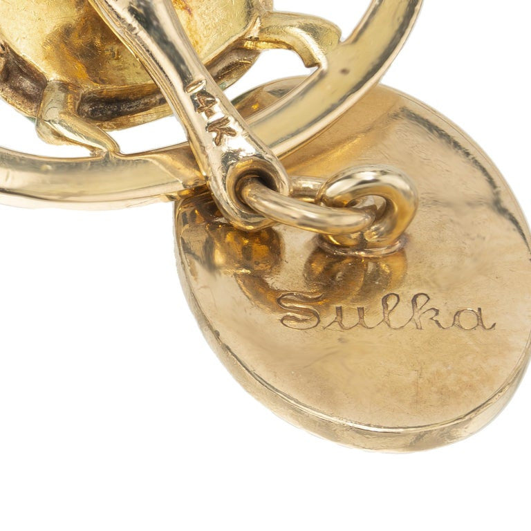 Yellow Gold Enamel Green Sea Turtle Double Sided Cufflinks – image 4