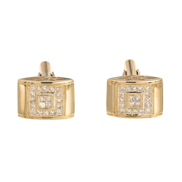 .78 Carat Diamond Halo Yellow Gold Domed Rectangular Cufflinks – image 2