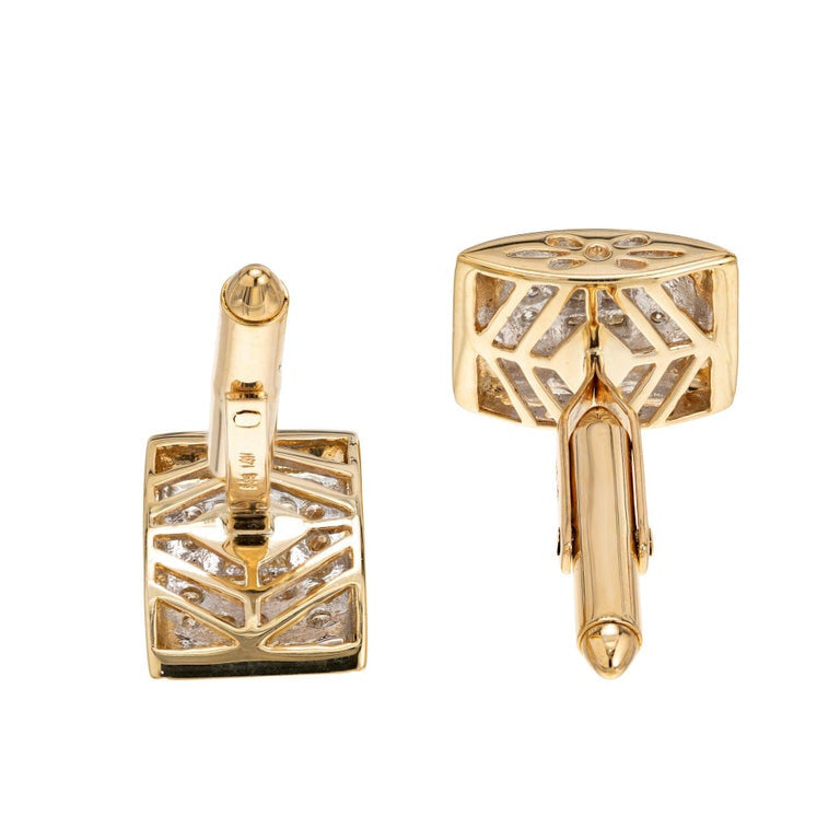 .78 Carat Diamond Halo Yellow Gold Domed Rectangular Cufflinks – image 3