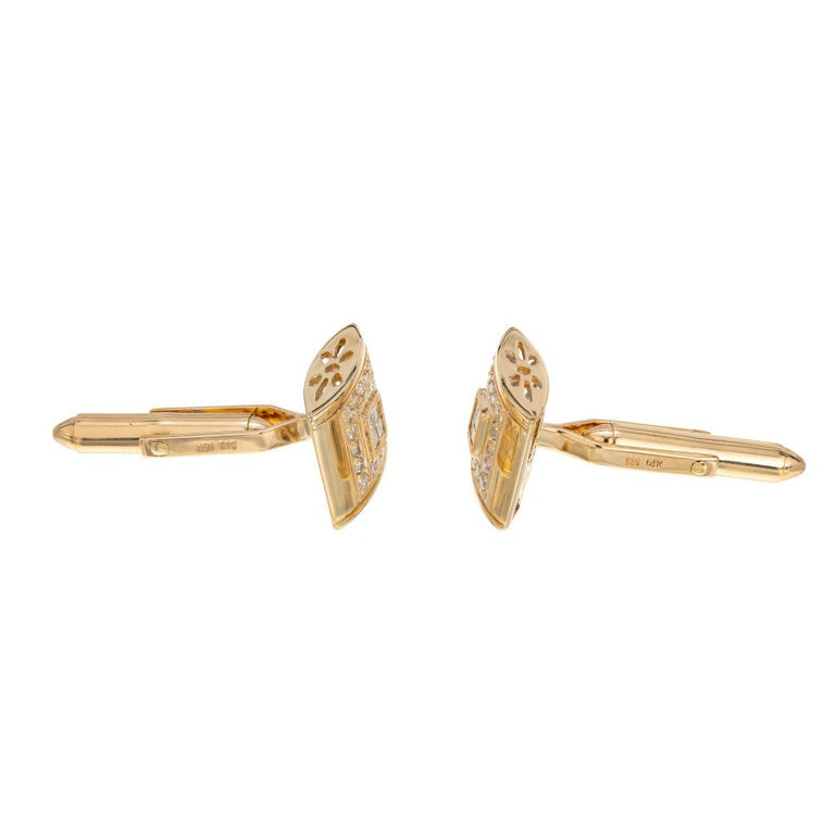 .78 Carat Diamond Halo Yellow Gold Domed Rectangular Cufflinks – image 4