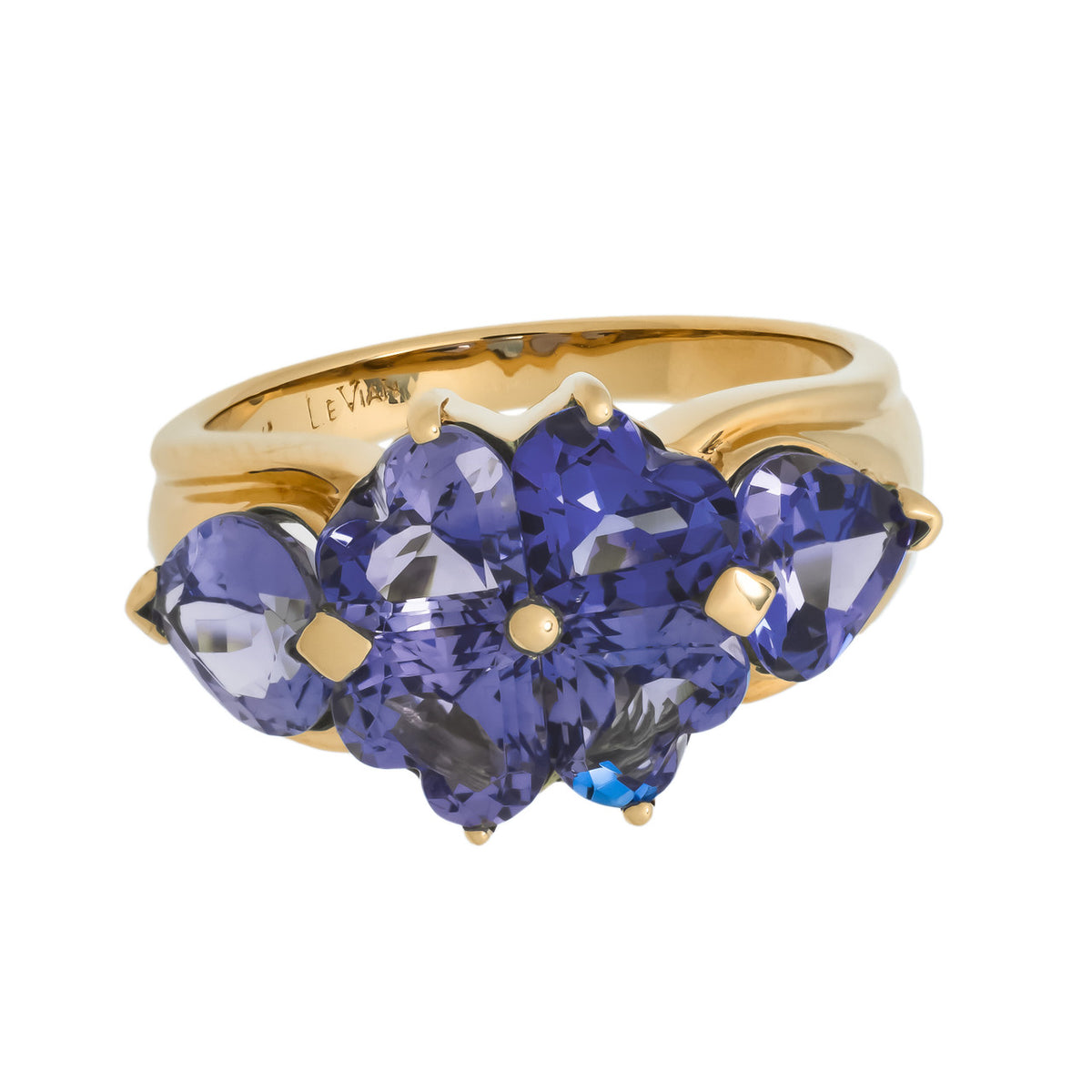 3.20 Carat Tanzanit Zoisite Yellow Gold Heart Shaped Cluster Ring – image 2