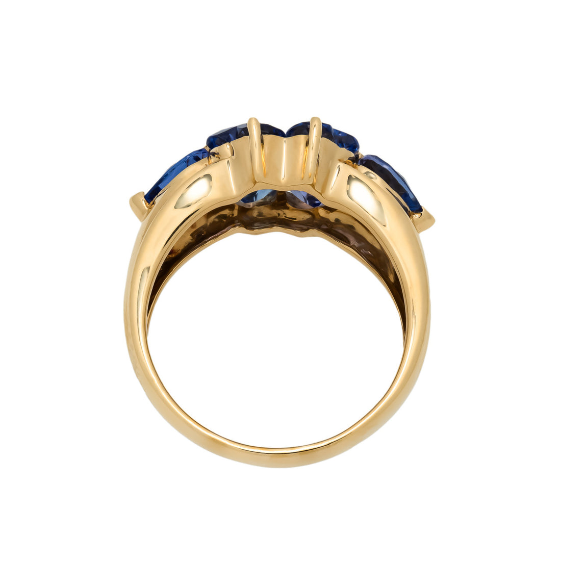 3.20 Carat Tanzanit Zoisite Yellow Gold Heart Shaped Cluster Ring – image 5