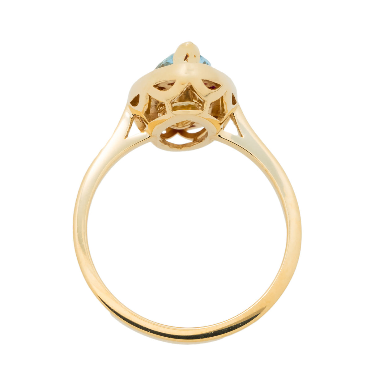 .89 Carat Aquamarine Ruby Yellow Gold Halo Ring – image 5