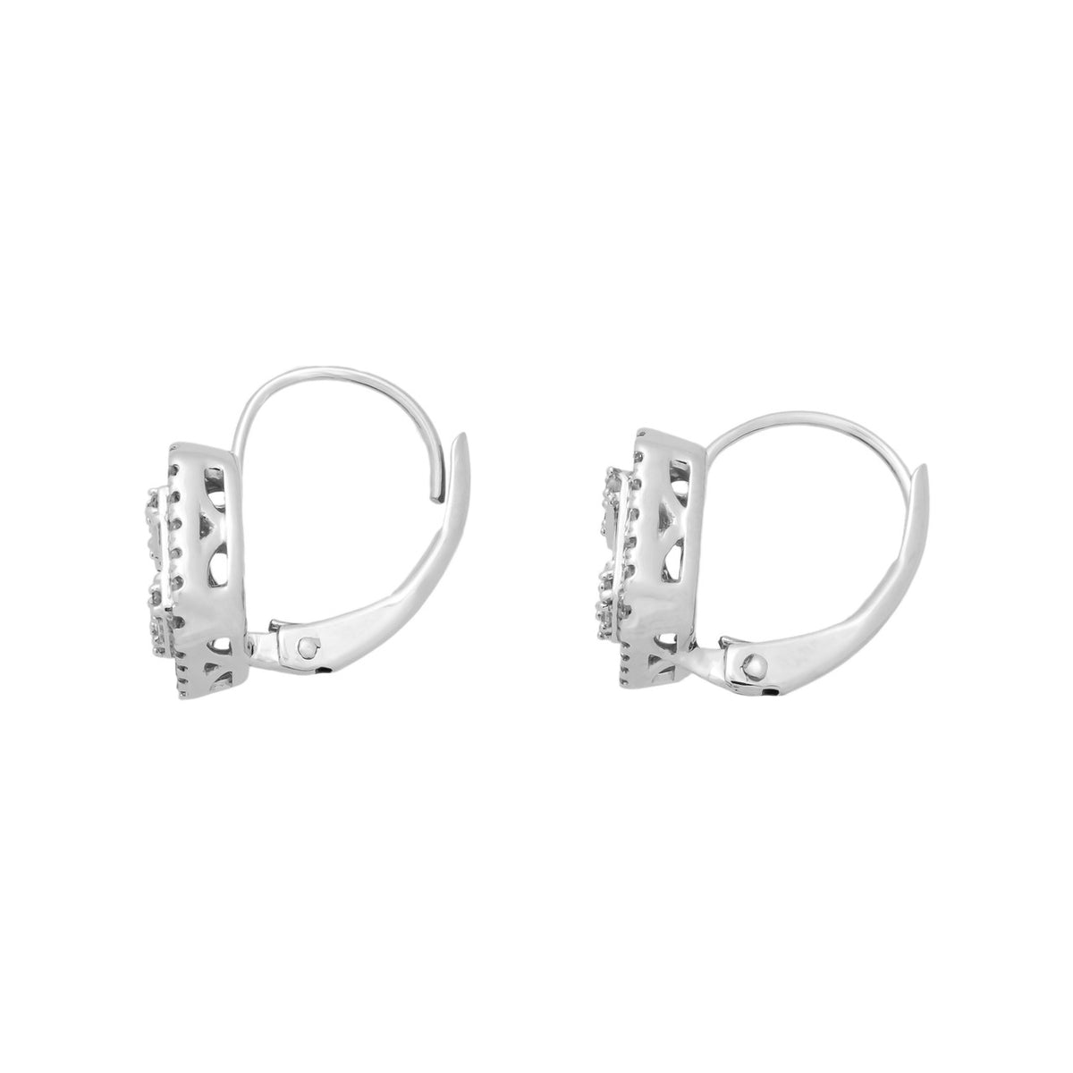 .75 Carat Baguette Diamond Halo 14k White Gold Dangle Earrings – image 2