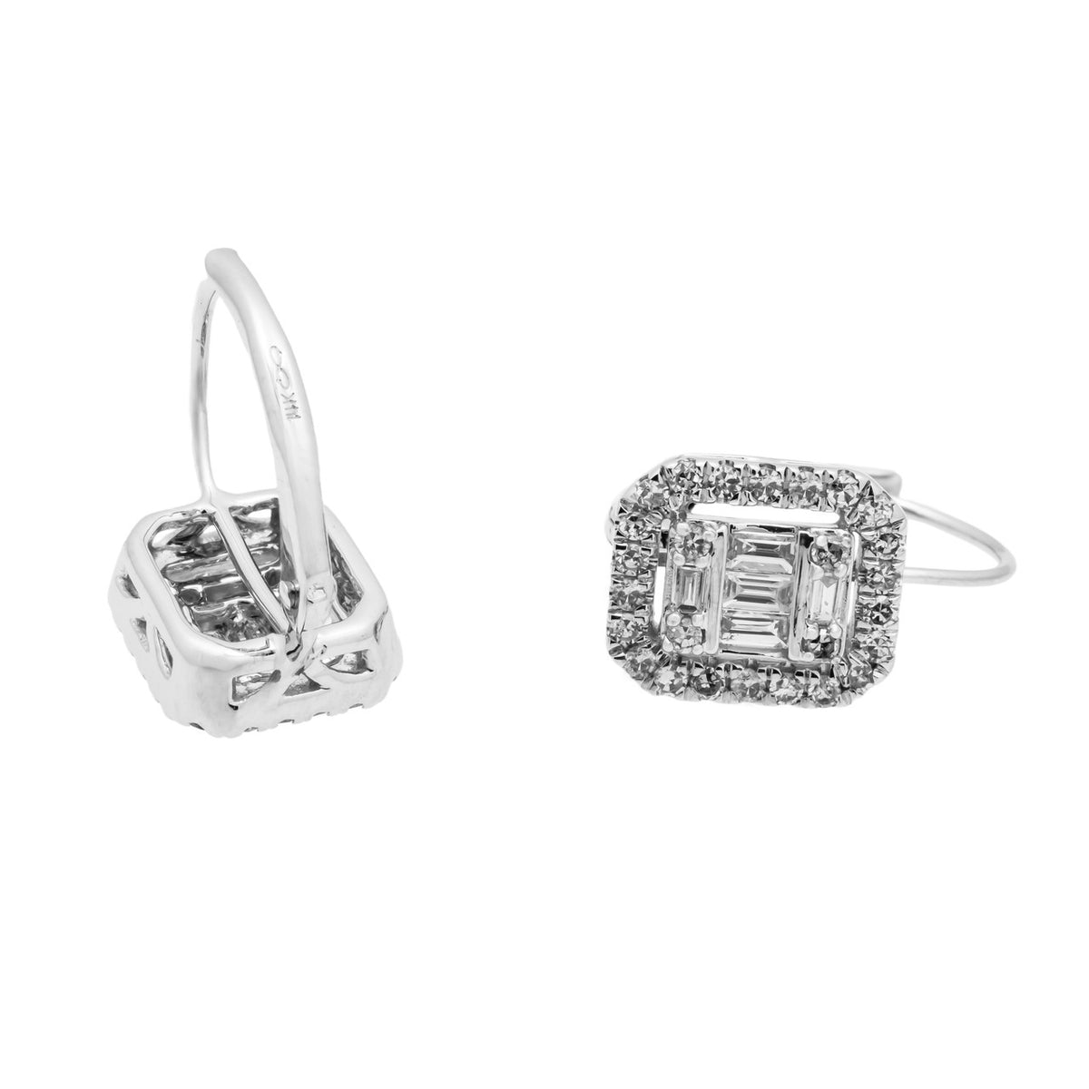 .75 Carat Baguette Diamond Halo 14k White Gold Dangle Earrings – image 4