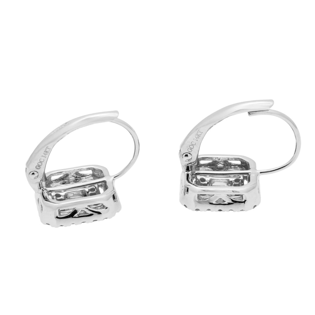 .75 Carat Baguette Diamond Halo 14k White Gold Dangle Earrings – image 5