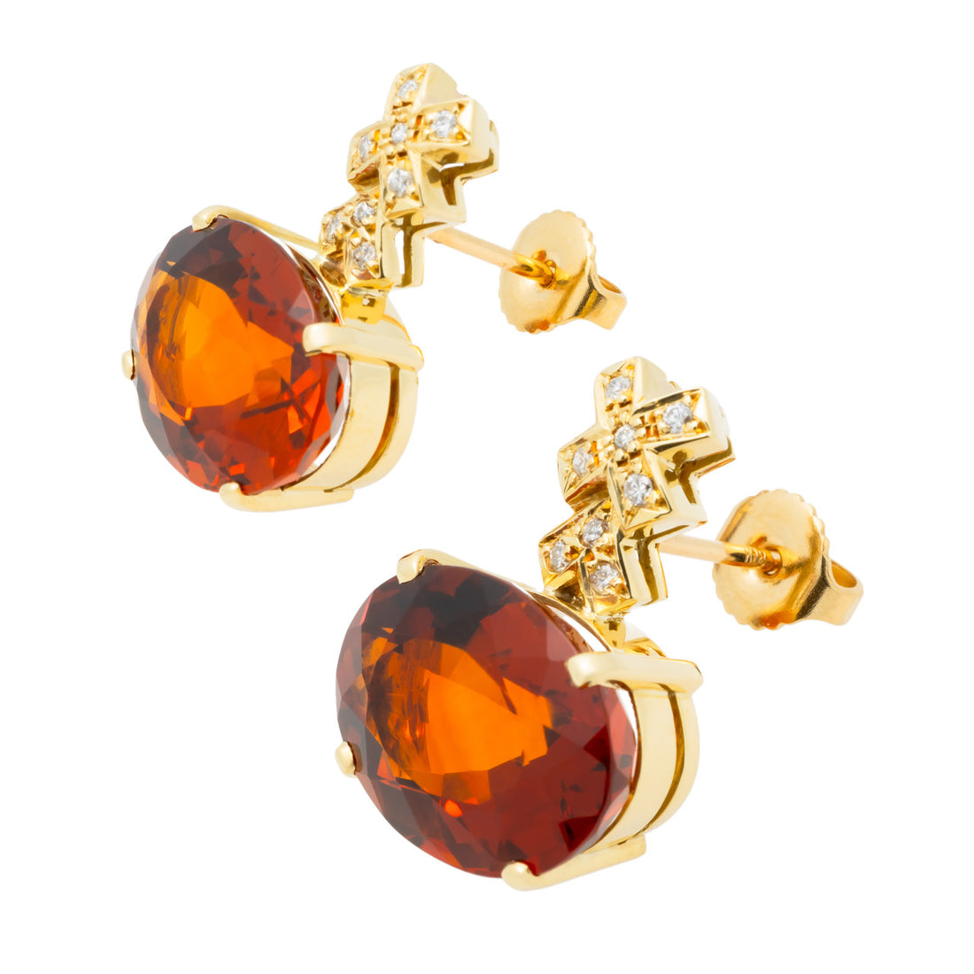10.5 Carat Oval Citrine Diamond 18k Yellow Gold Dangle Earrings – image 2
