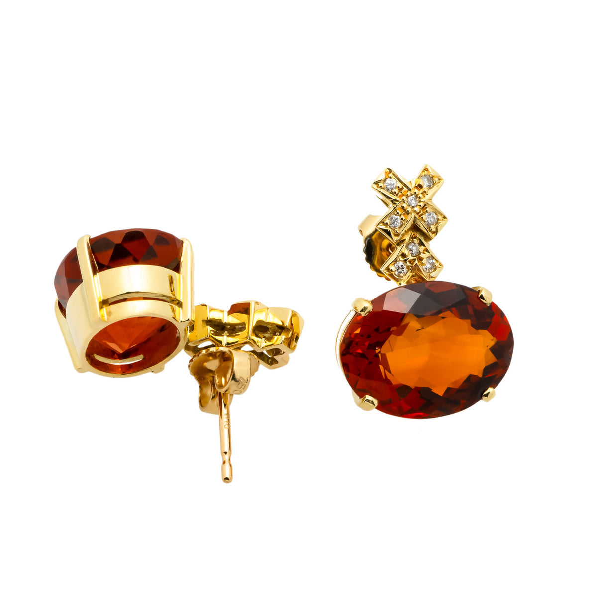 10.5 Carat Oval Citrine Diamond 18k Yellow Gold Dangle Earrings – image 5