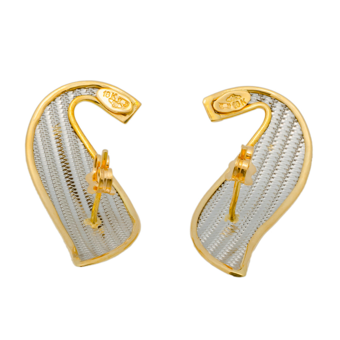 Platinum 18k Yellow Gold Mesh Swirl Earrings – image 3