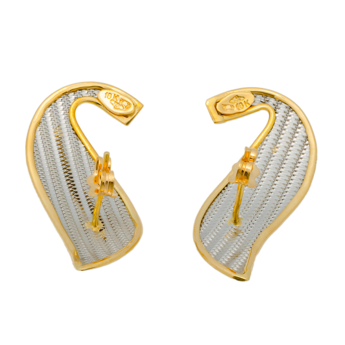 Platinum 18k Yellow Gold Mesh Swirl Earrings – image 3