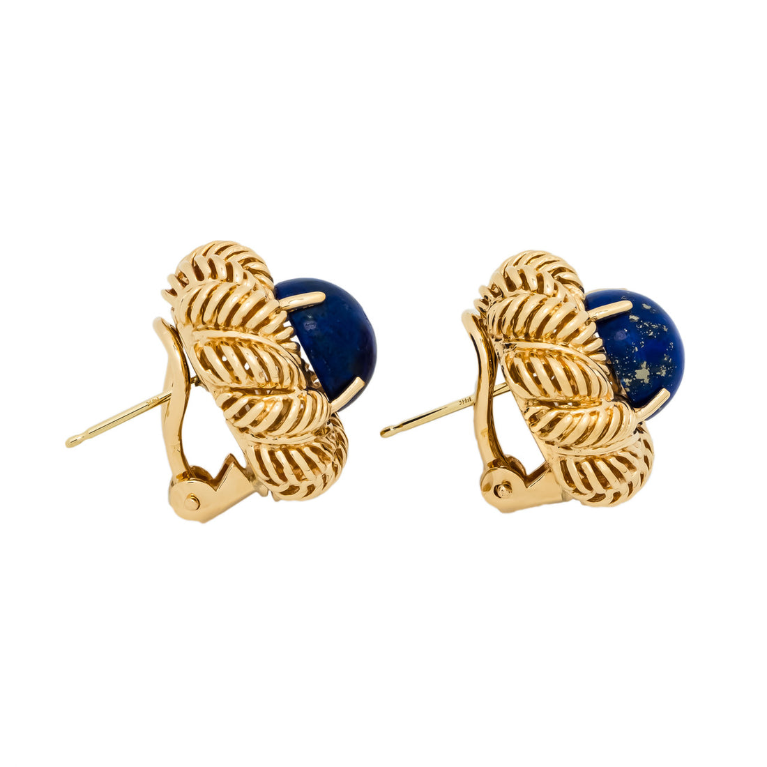 Lapis Lazulli Yellow Gold Clip Post Button Style Earrings – image 2