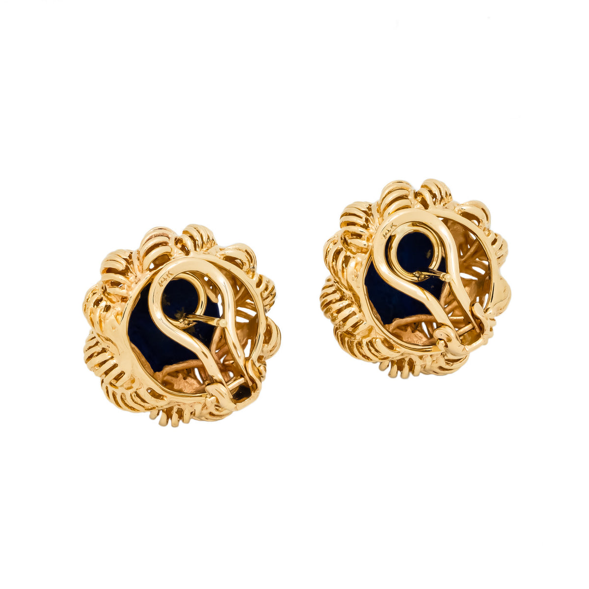 Lapis Lazulli Yellow Gold Clip Post Button Style Earrings – image 3