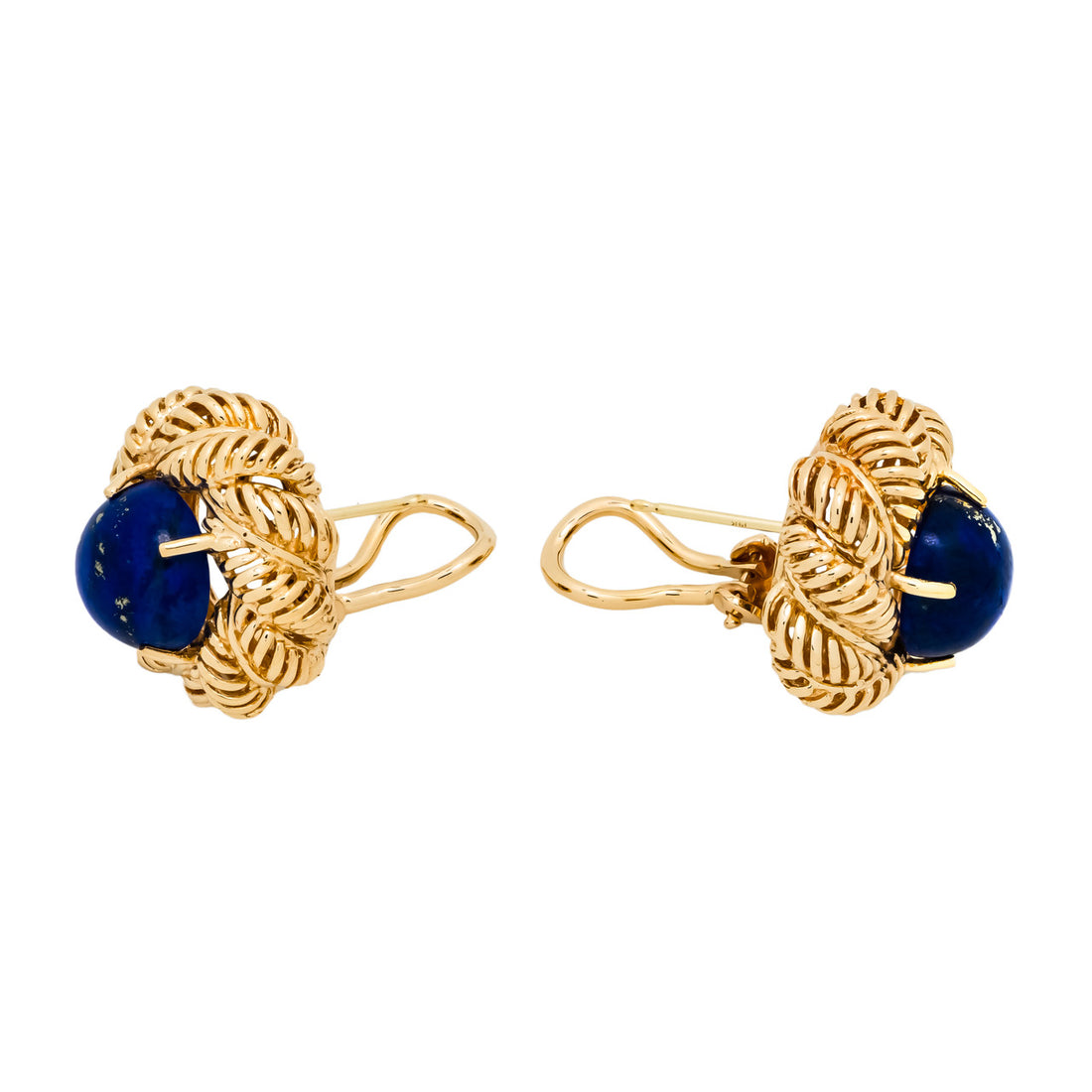 Lapis Lazulli Yellow Gold Clip Post Button Style Earrings – image 4