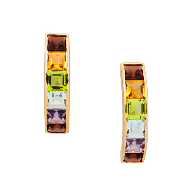 3.00 Carat Multi Color Gemstone Yellow Gold Earrings