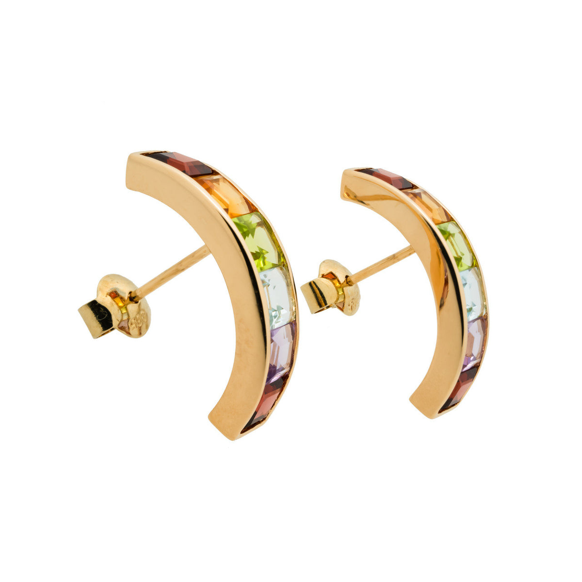 3.00 Carat Multi Color Gemstone Yellow Gold Earrings – image 2