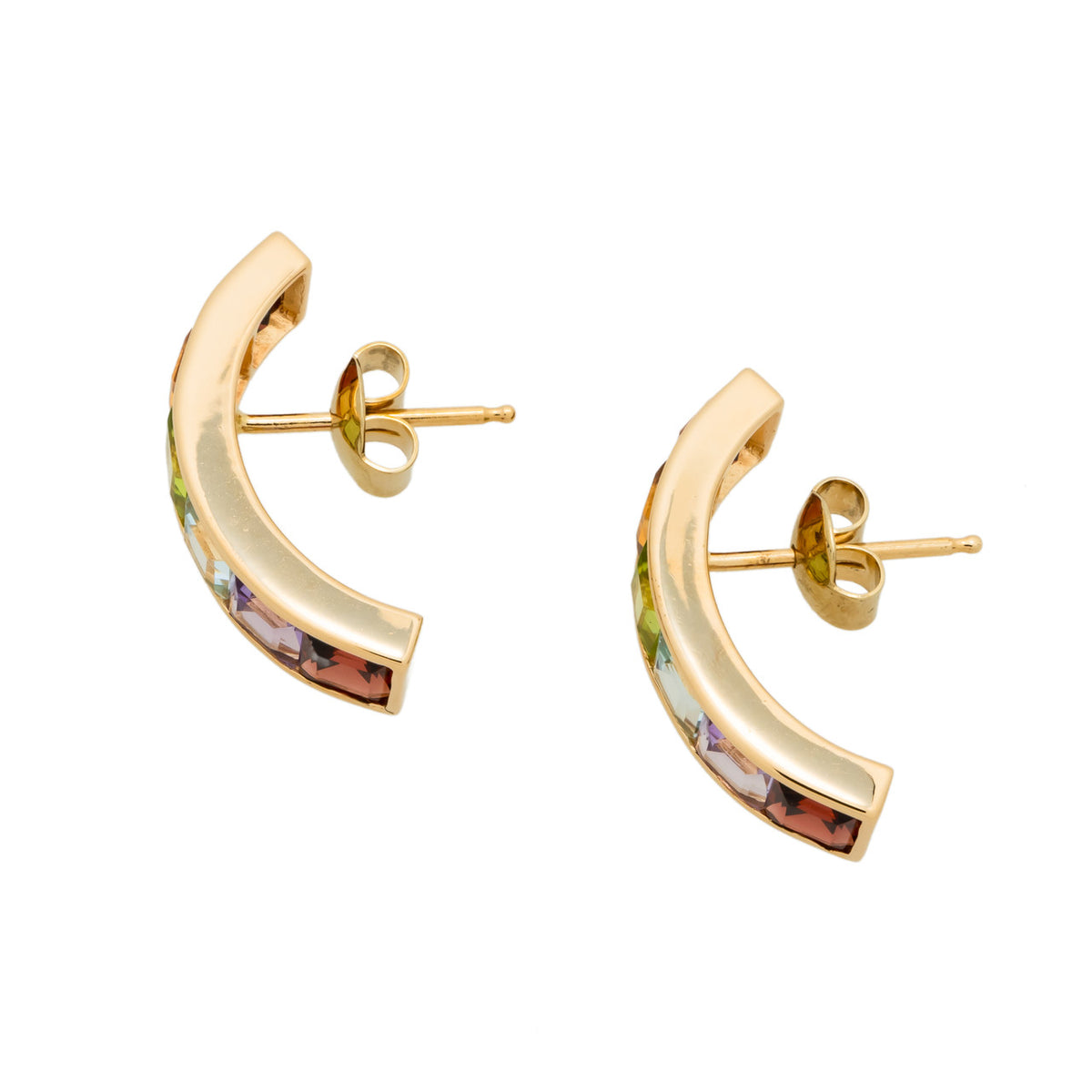 3.00 Carat Multi Color Gemstone Yellow Gold Earrings – image 3