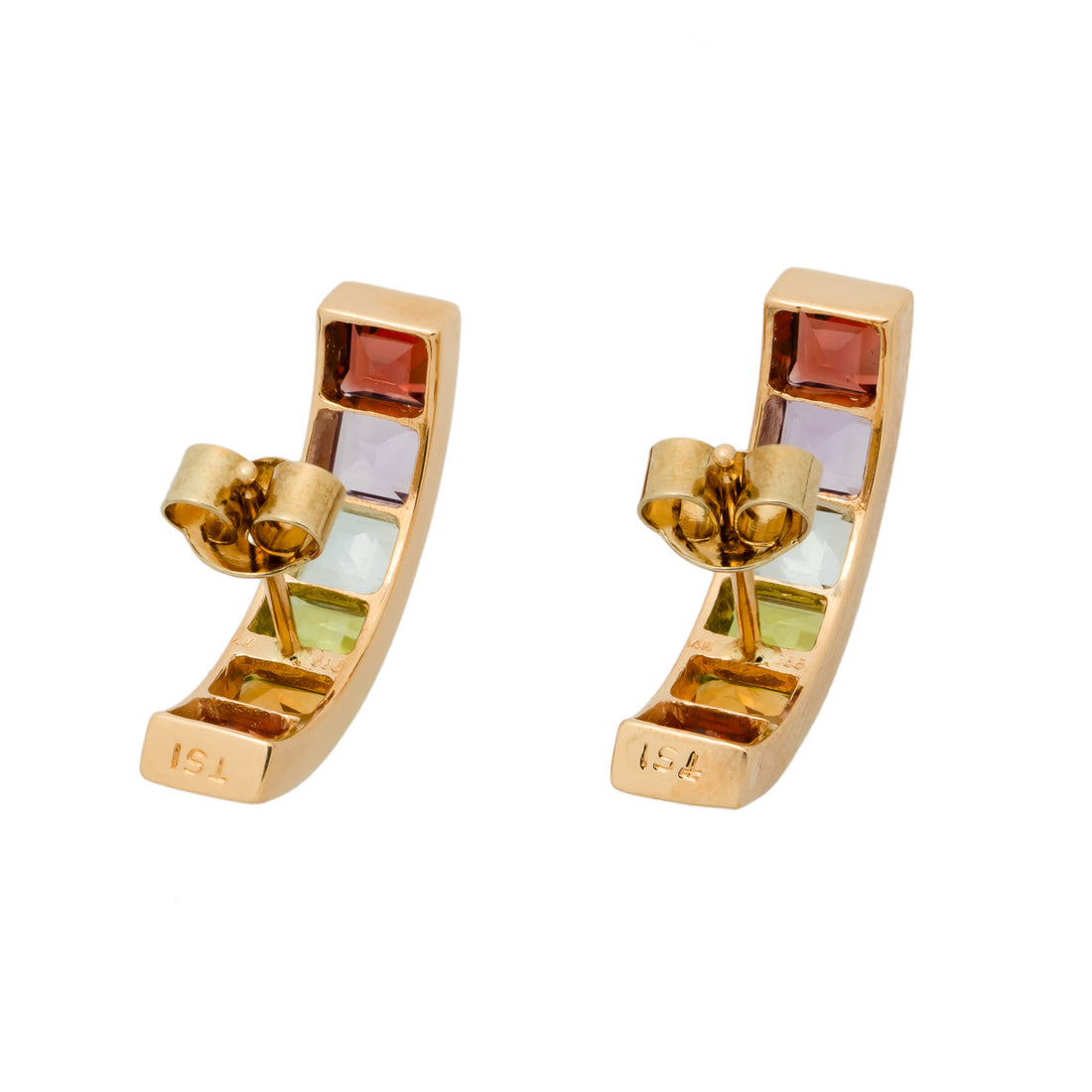 3.00 Carat Multi Color Gemstone Yellow Gold Earrings – image 4
