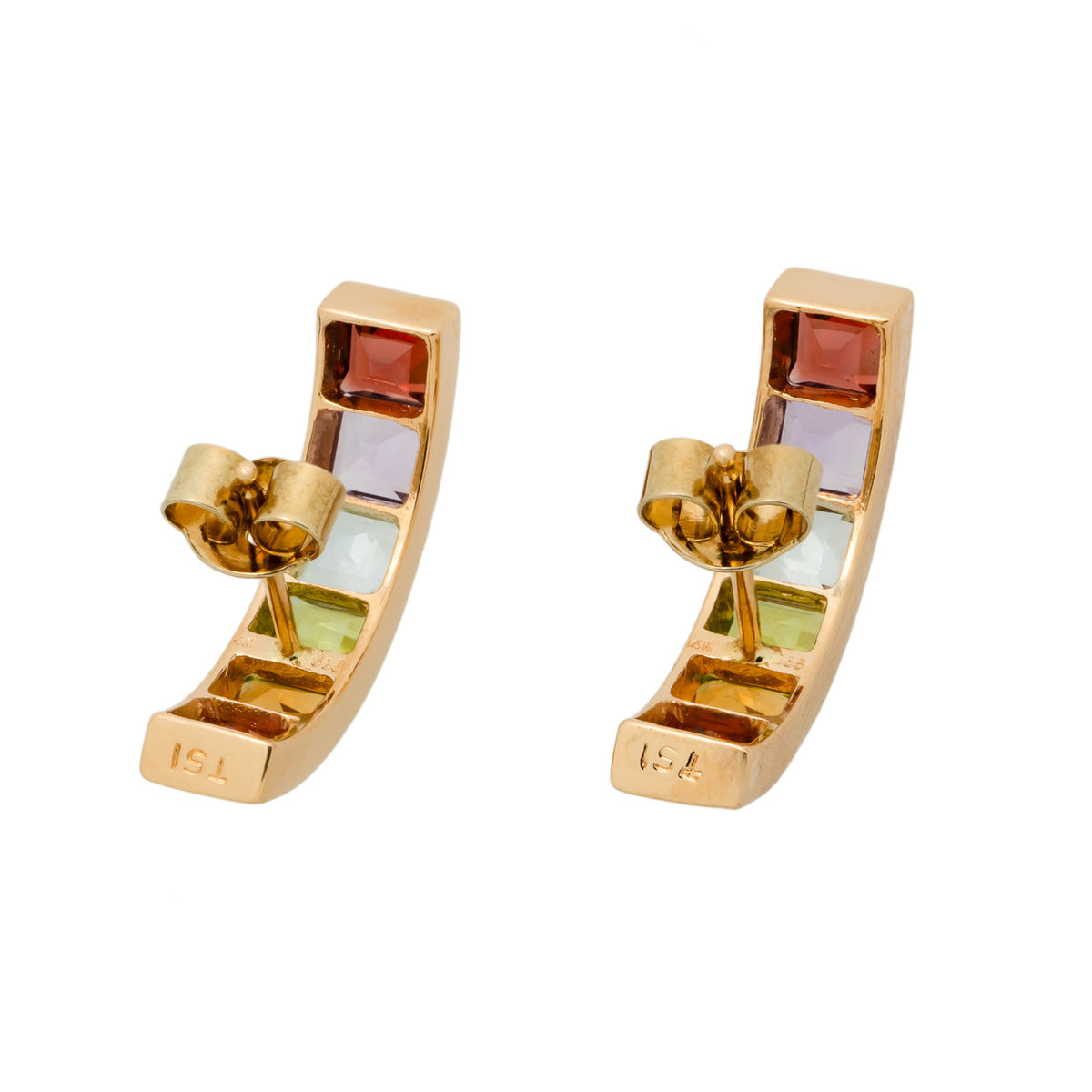 3.00 Carat Multi Color Gemstone Yellow Gold Earrings – image 4
