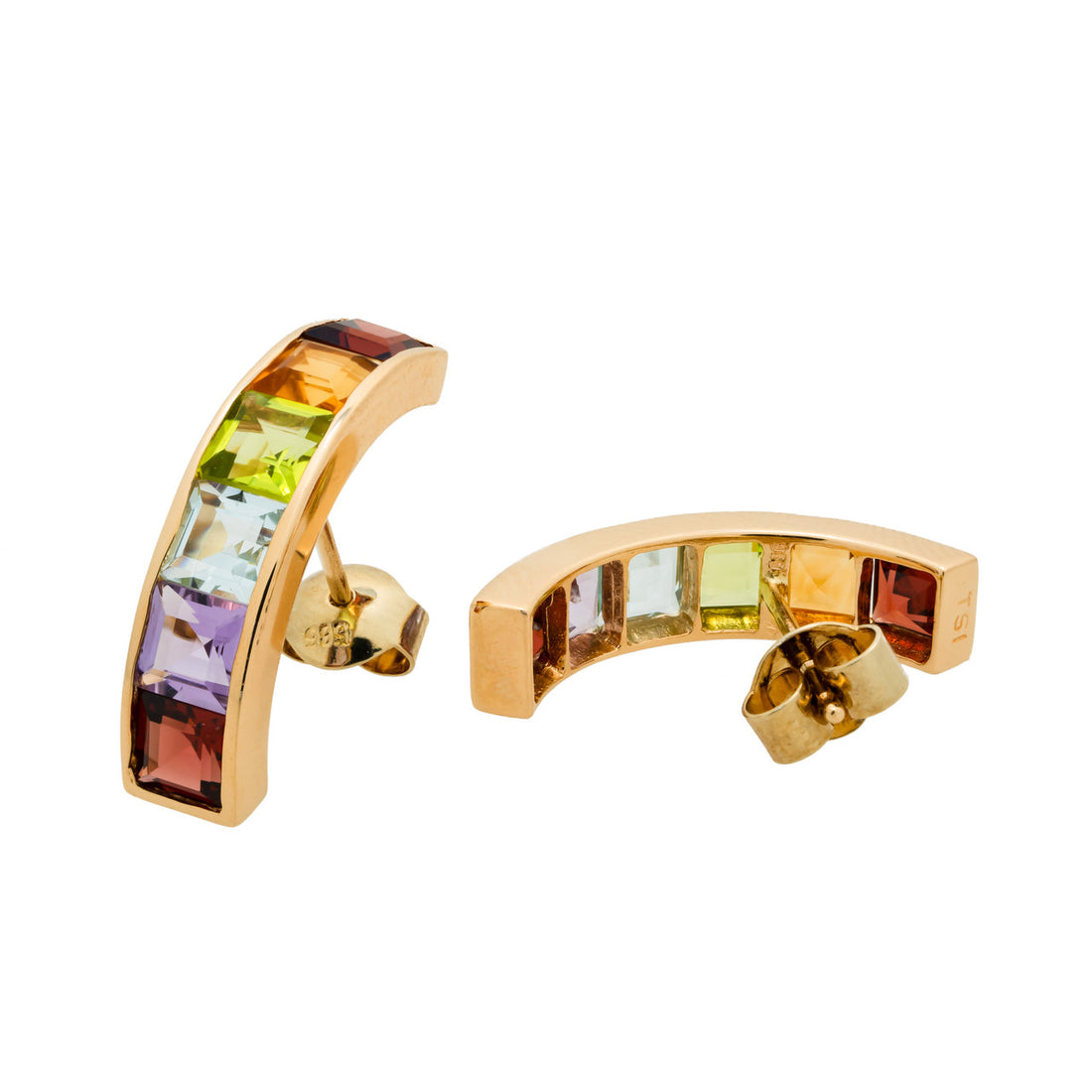 3.00 Carat Multi Color Gemstone Yellow Gold Earrings – image 5