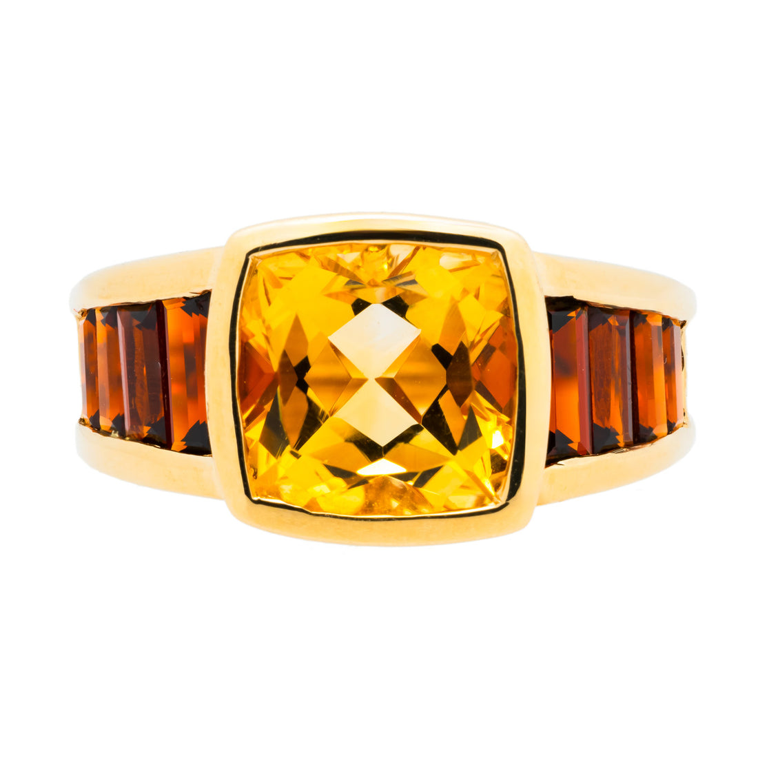2.00 Cushion Citrine Baguette Garnet 14k Yellow Gold Ring – image 2