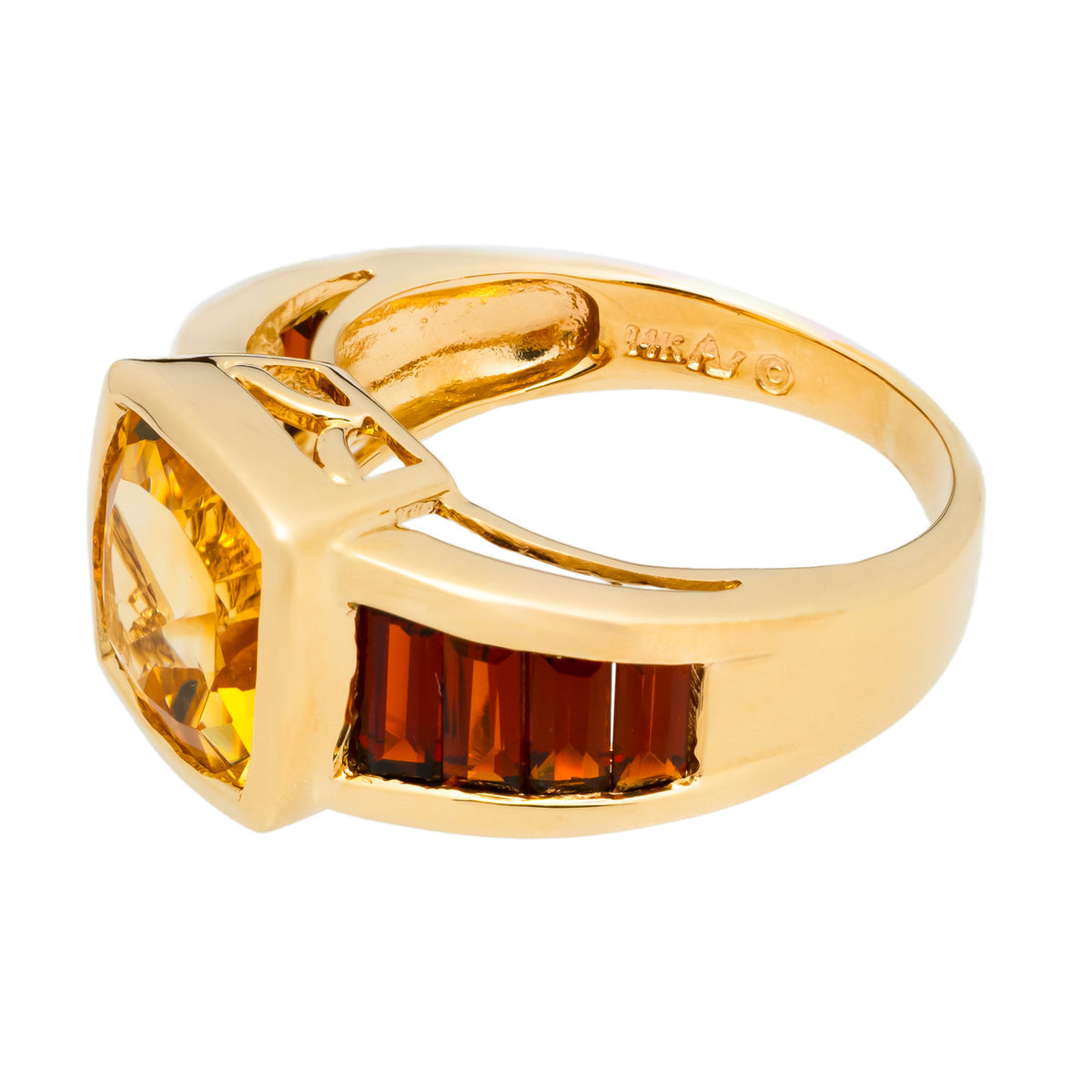 2.00 Cushion Citrine Baguette Garnet 14k Yellow Gold Ring – image 3