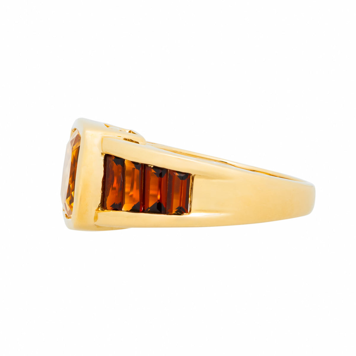 2.00 Cushion Citrine Baguette Garnet 14k Yellow Gold Ring – image 5