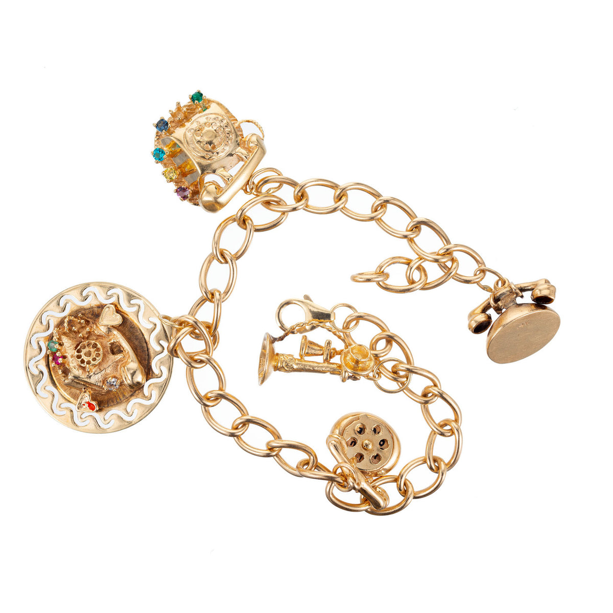 Yellow Gold Telephone Charm Link Bracelet – image 2