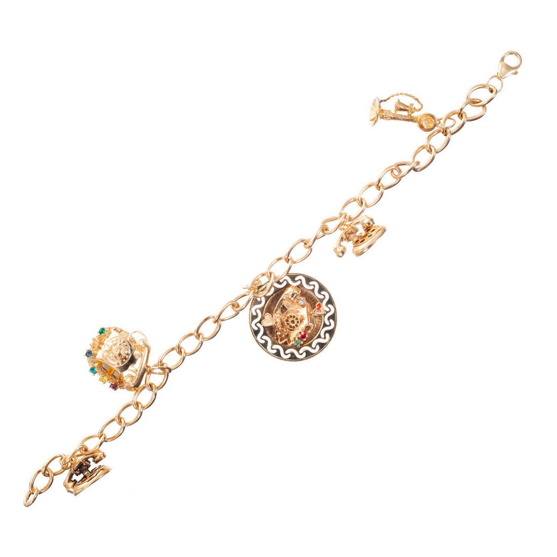 Yellow Gold Telephone Charm Link Bracelet – image 3