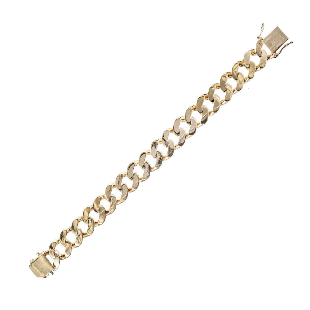 Men’s Flat Curb Link Bracelet Solid 14k Yellow Gold – image 2