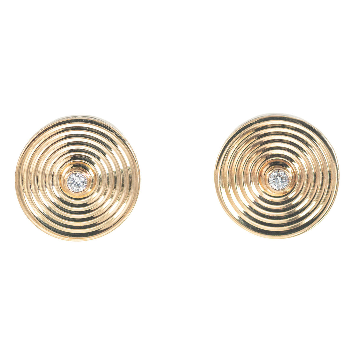 Button Style Italian Round Diamond Gold Mid Century Cufflinks – image 3