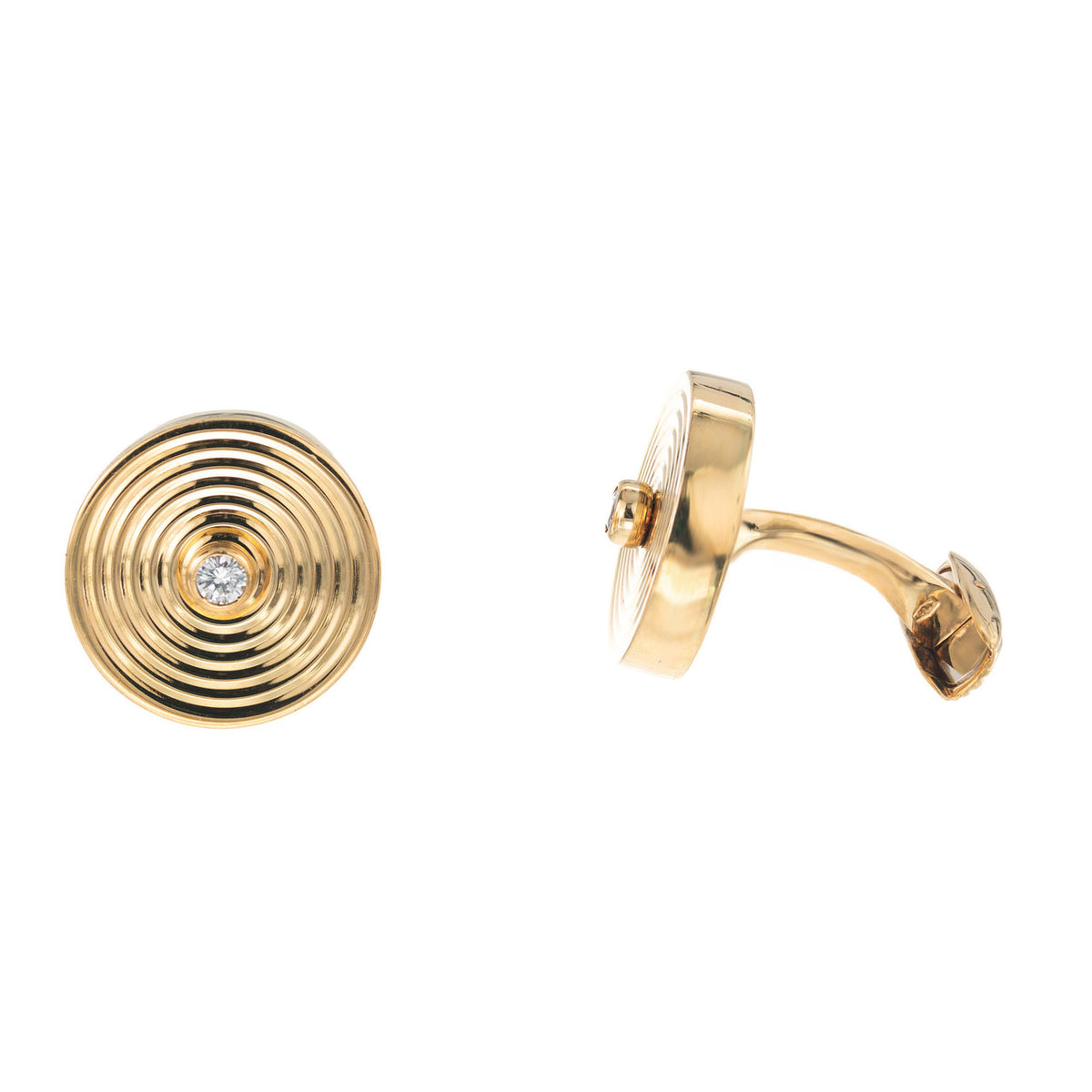 Button Style Italian Round Diamond Gold Mid Century Cufflinks – image 2