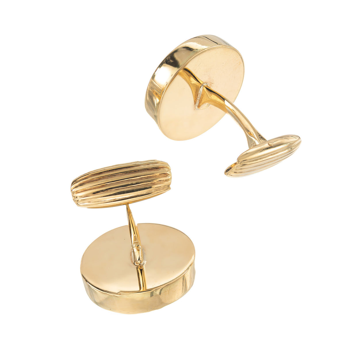 Button Style Italian Round Diamond Gold Mid Century Cufflinks – image 5
