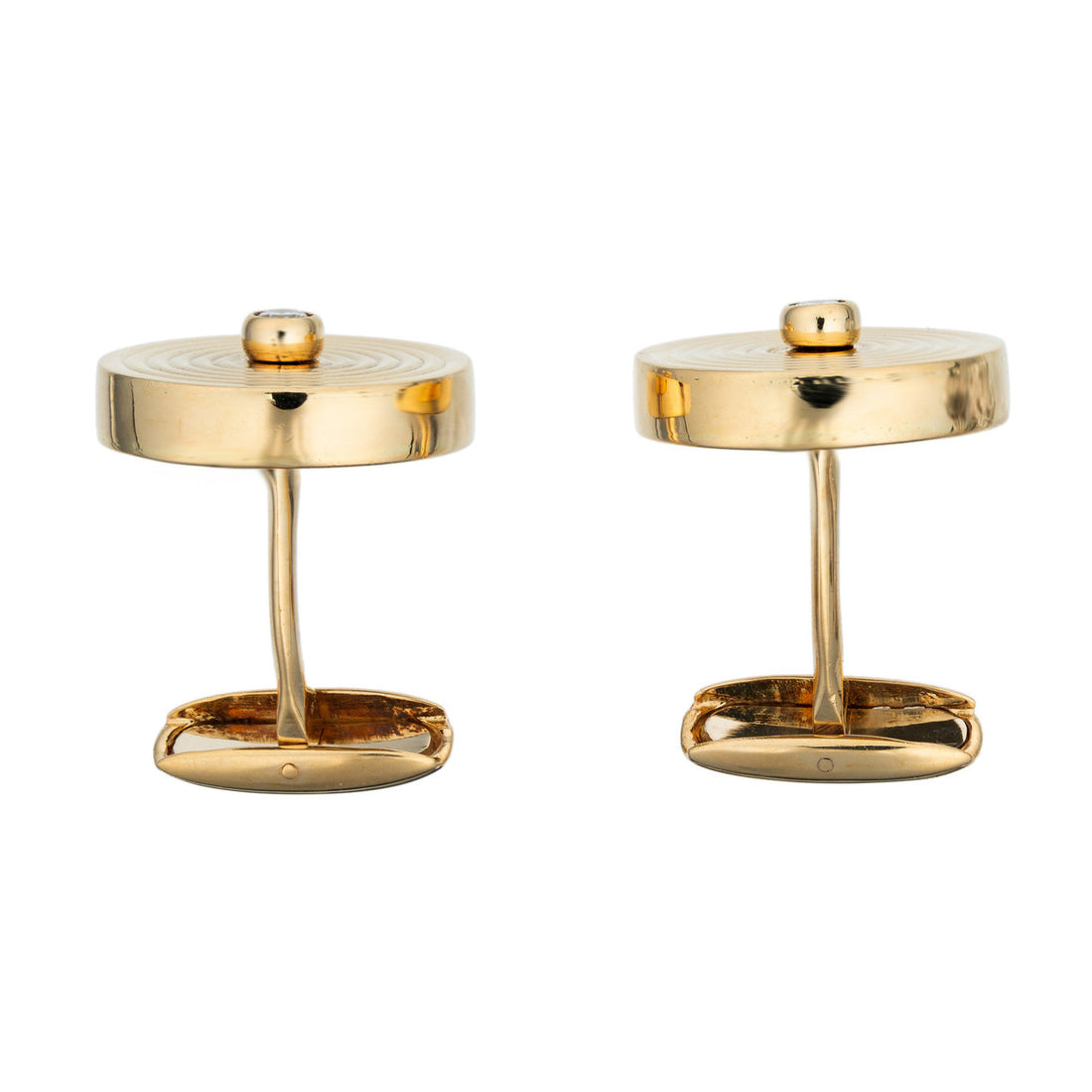 Button Style Italian Round Diamond Gold Mid Century Cufflinks – image 4