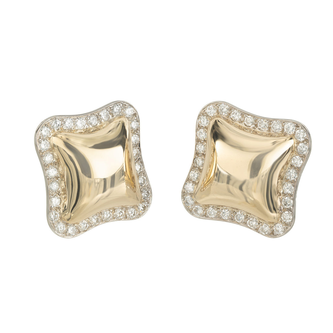 1.68 Carat Diamond Halo Two Tone Gold Pillow Shape Clip Post Earrings – image 2