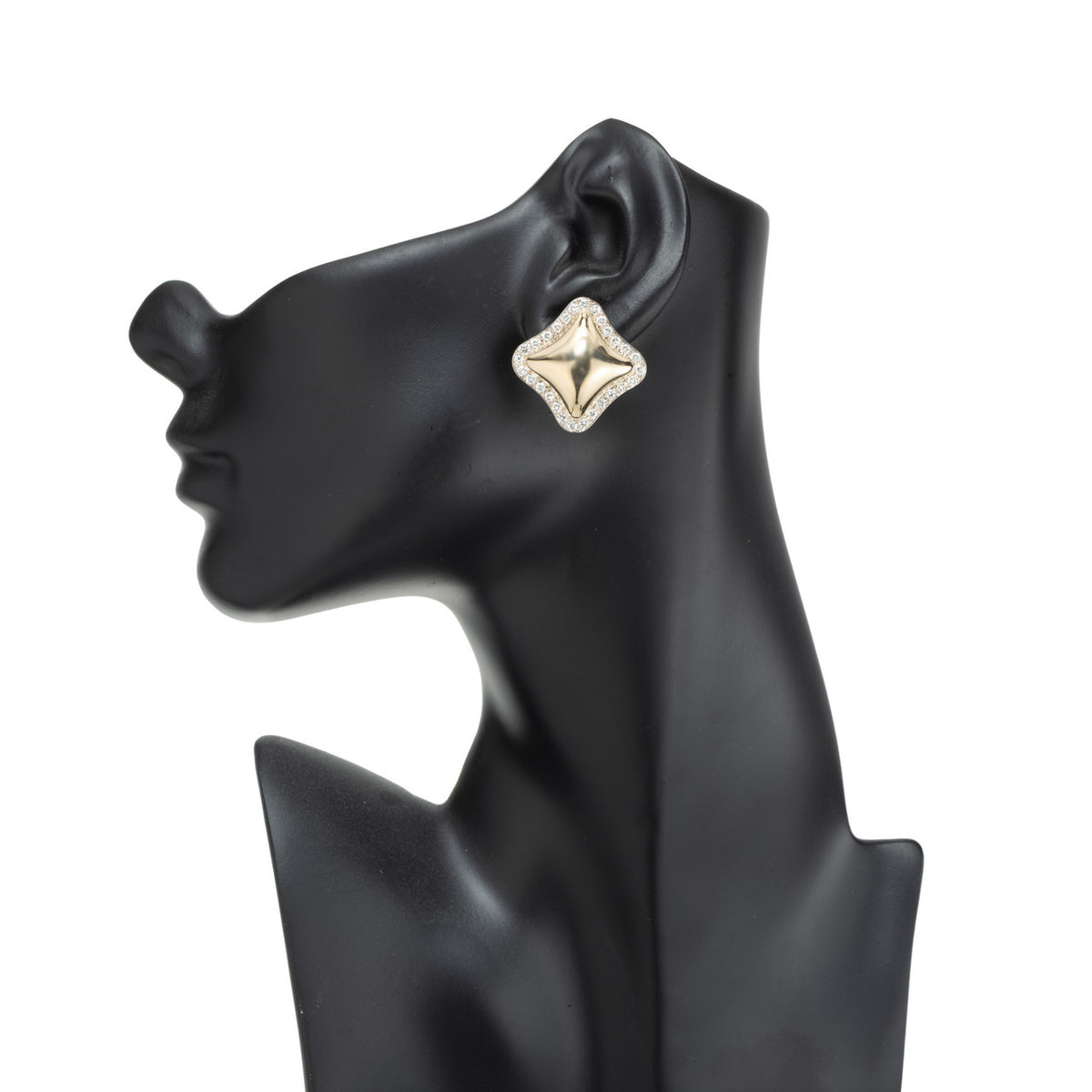 1.68 Carat Diamond Halo Two Tone Gold Pillow Shape Clip Post Earrings – image 3