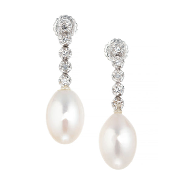 Peter Suchy .40 Carat Diamond Pearl White Gold Tear Drop Dangle Earrings