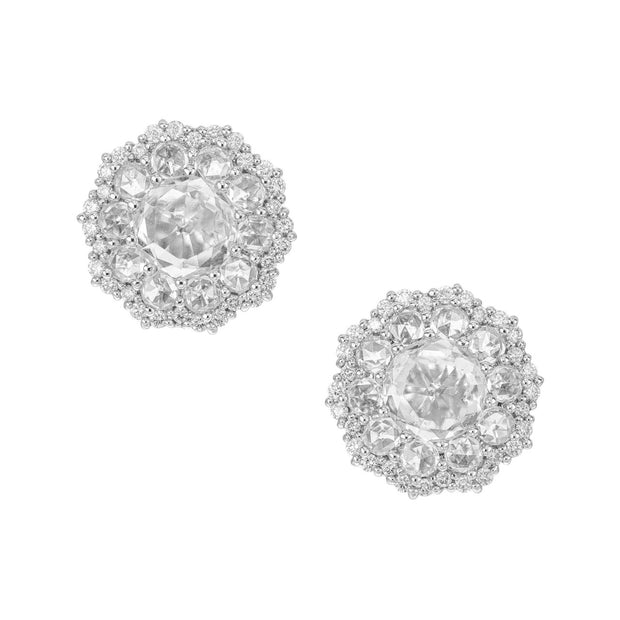 4.60 Carat Topaz Diamond White Gold Lever Back Cluster Earrings