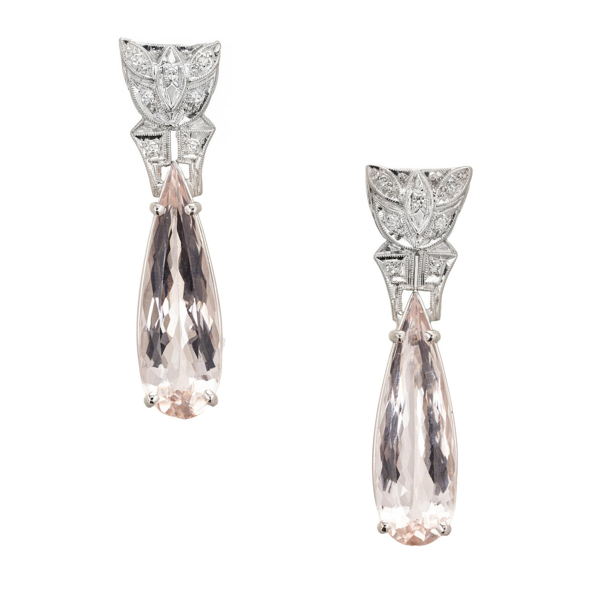 8.19 Carat Pear Morganite Diamond Platinum Dangle Earrings – image 2