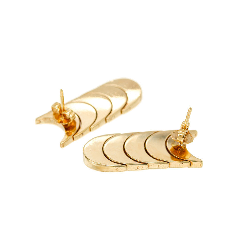 Vintage 5 Section Crescent Hinged Link 14k Gold Dangle Earrings – image 3