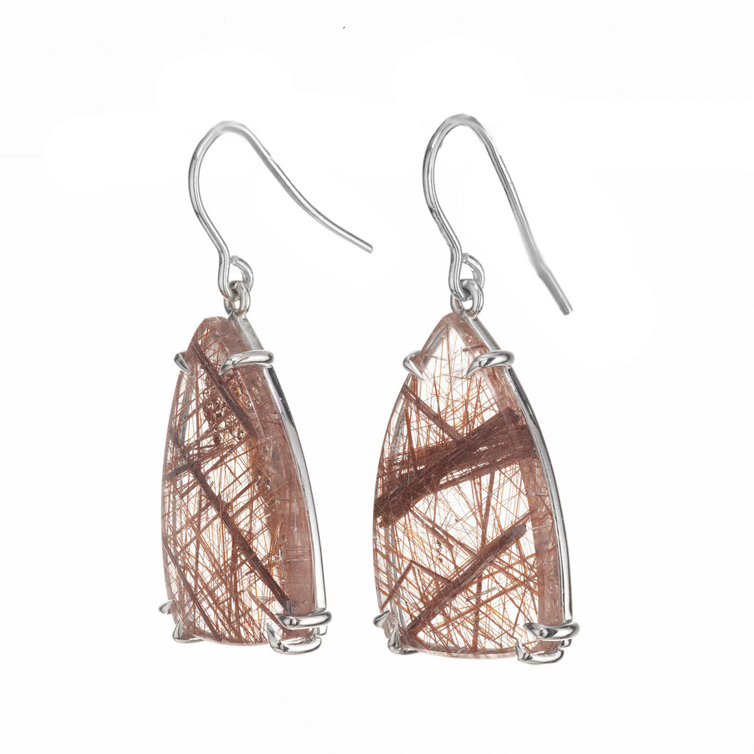 Peter Suchy 52.52 Carat Quartz Rutile Inclusion 14k White Gold Dangle Earrings – image 2