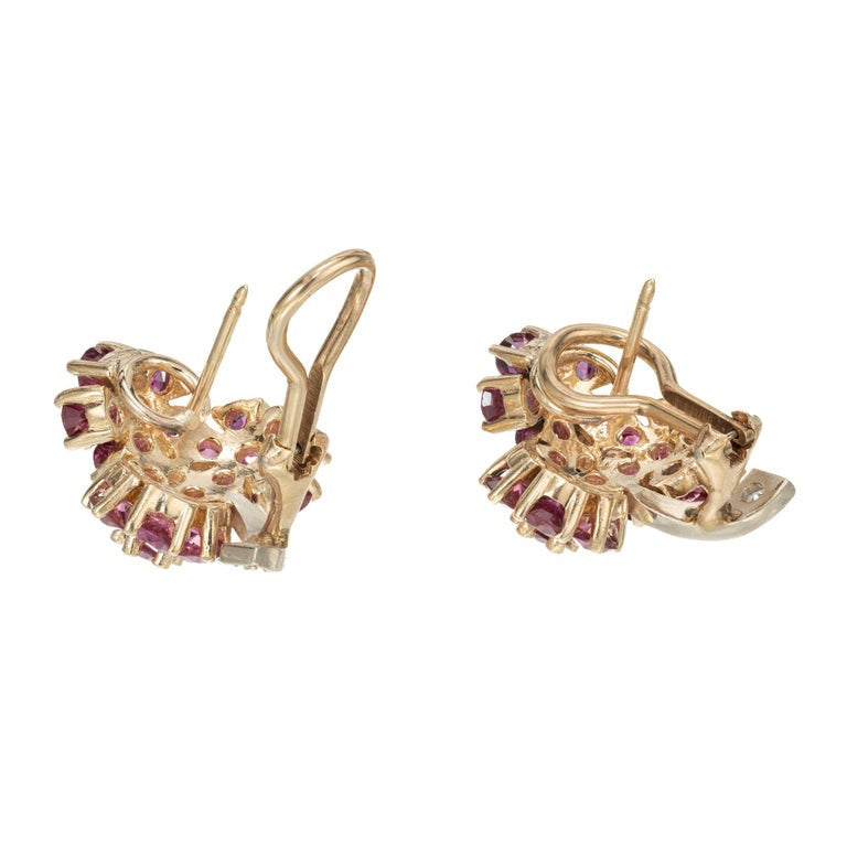 Ruby Diamond Gold Flower Cluster Clip Post Earrings – image 4