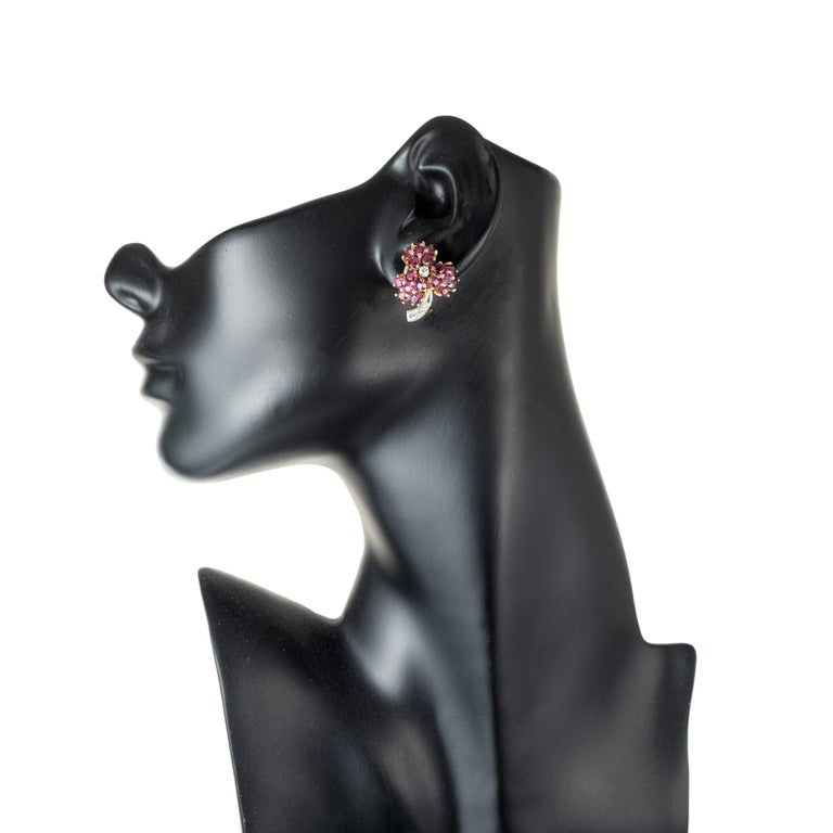 Ruby Diamond Gold Flower Cluster Clip Post Earrings – image 5