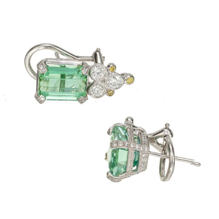 GIA 8.25 Carat Tourmaline White Yellow Diamond Art Deco Platinum Earrings – image 2