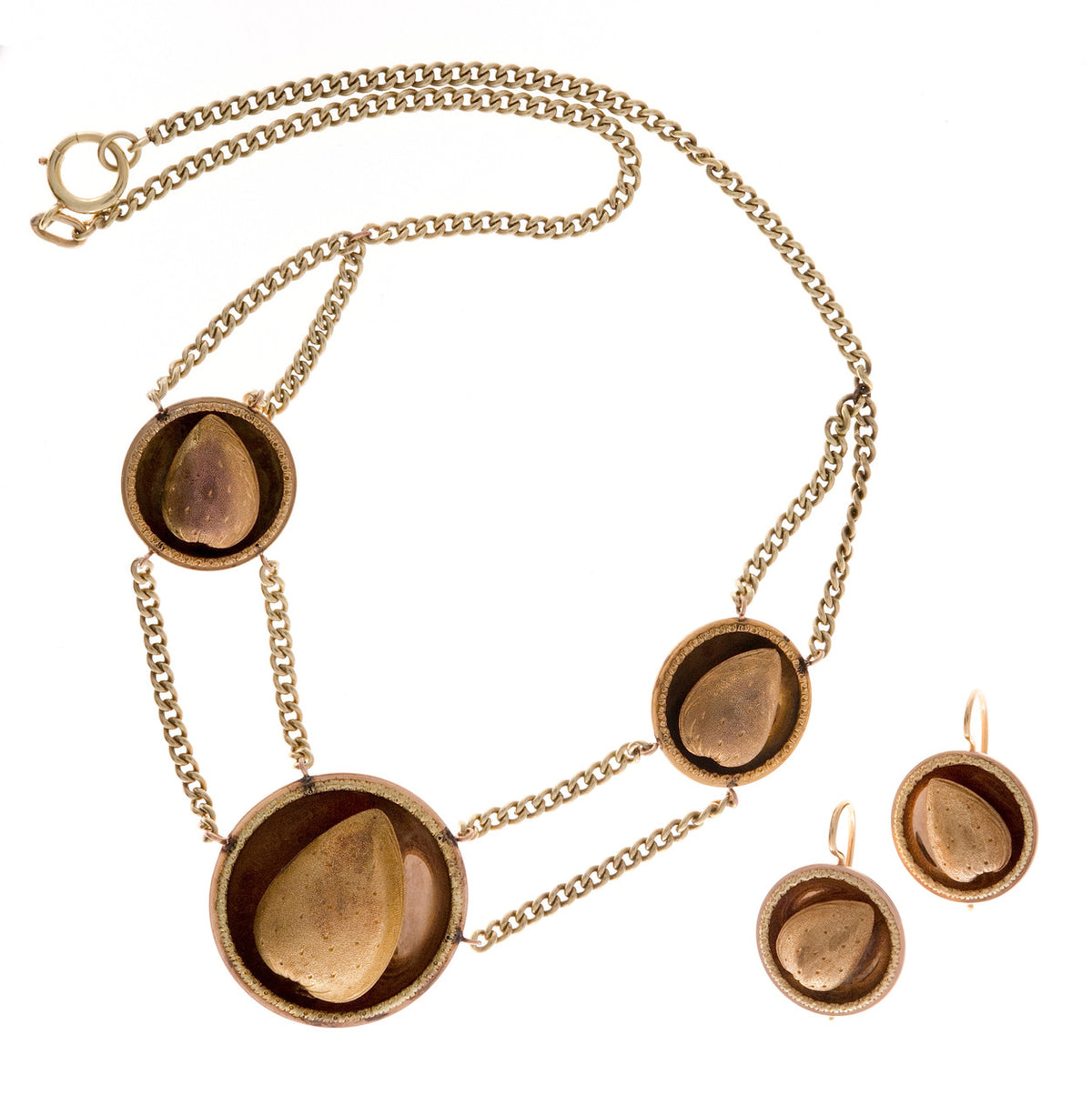 Victorian Gold Almond Necklace Earring Set